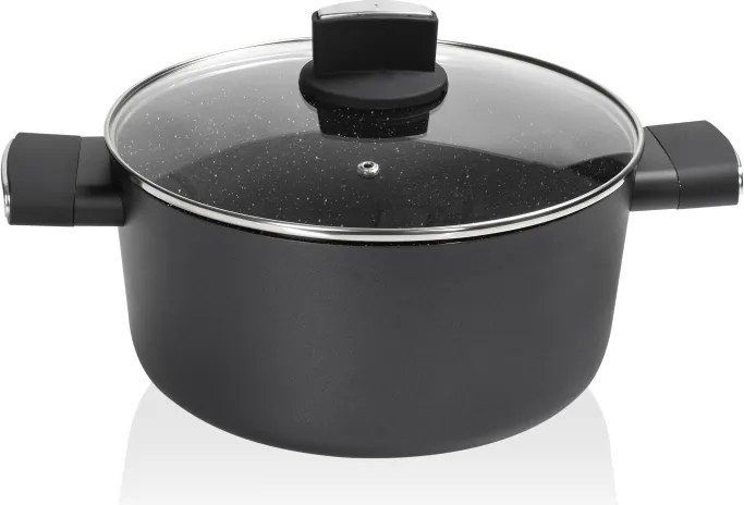 Cratita Zilan ZLN0850 Negru cu invelis din marmura, 5 straturi, 26 cm si manere fine la atingere, 5.7 L