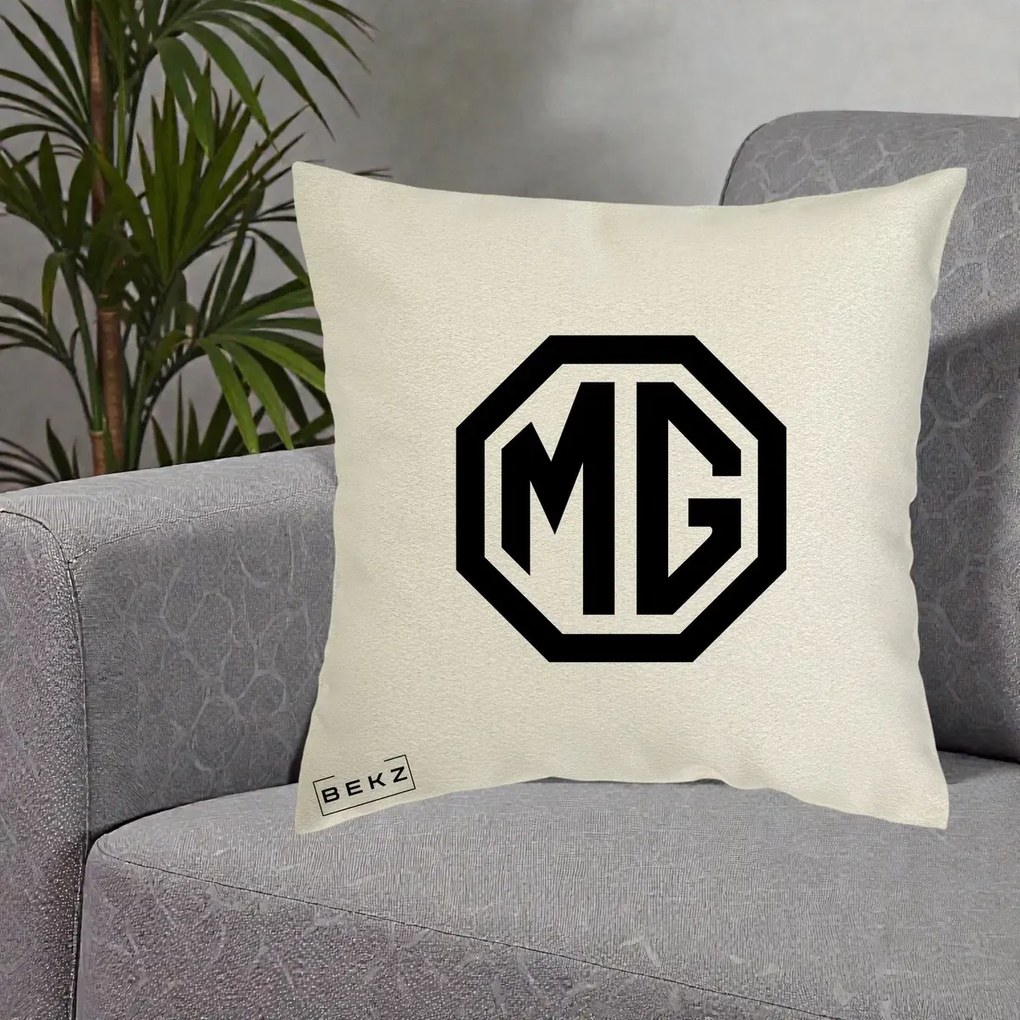 Perna Personalizata cu emblema MG, 40x40 cm, Ecru, Husa Detasabila, Perna Inclusa, BEKZ®