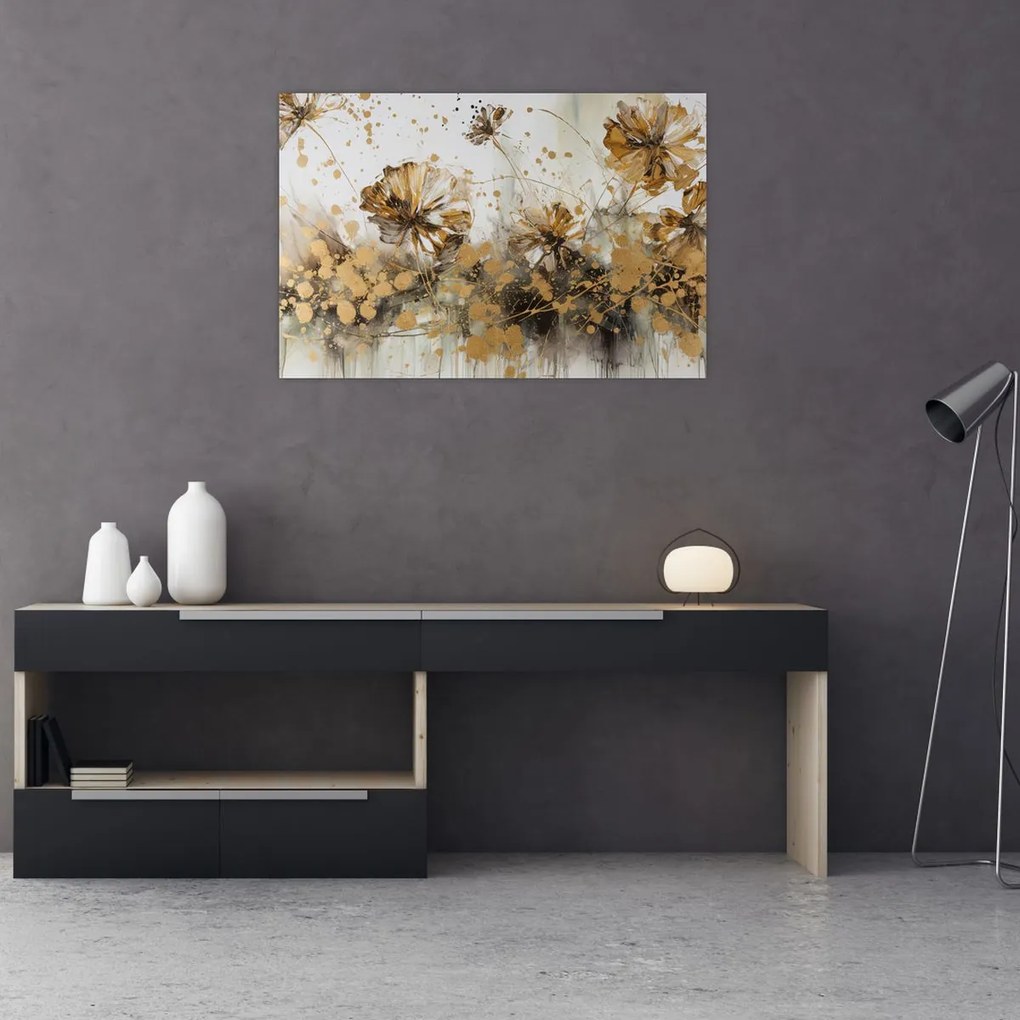 Tablou - pictură abstractă florală (90x60 cm)