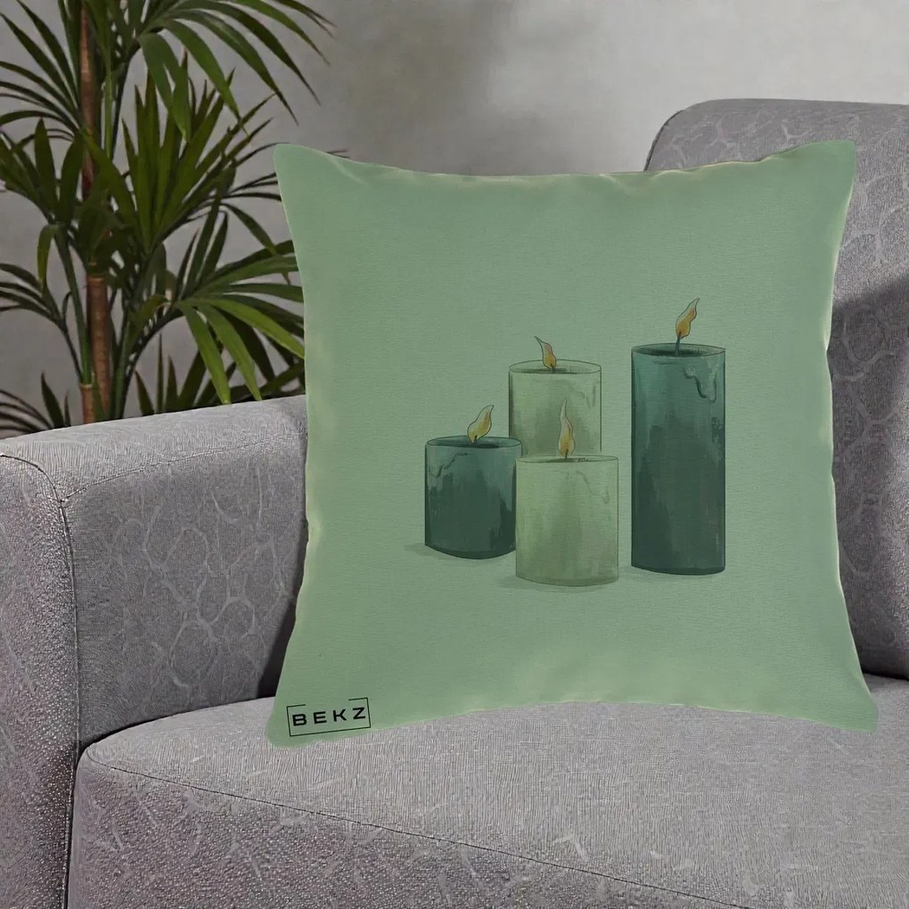 Perna Decorativa Lumanari Hygge Alb-Verde, 40x40 cm, Verde, Husa Detasabila, Perna Inclusa, BEKZ®