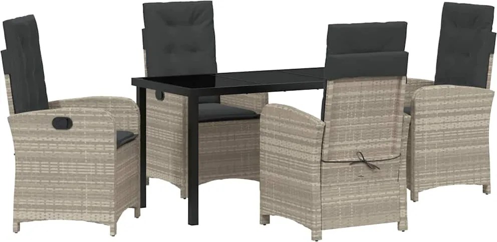 vidaXL Set de masă pentru grădină cu pernă 5 pcs Gri deschis poliratan