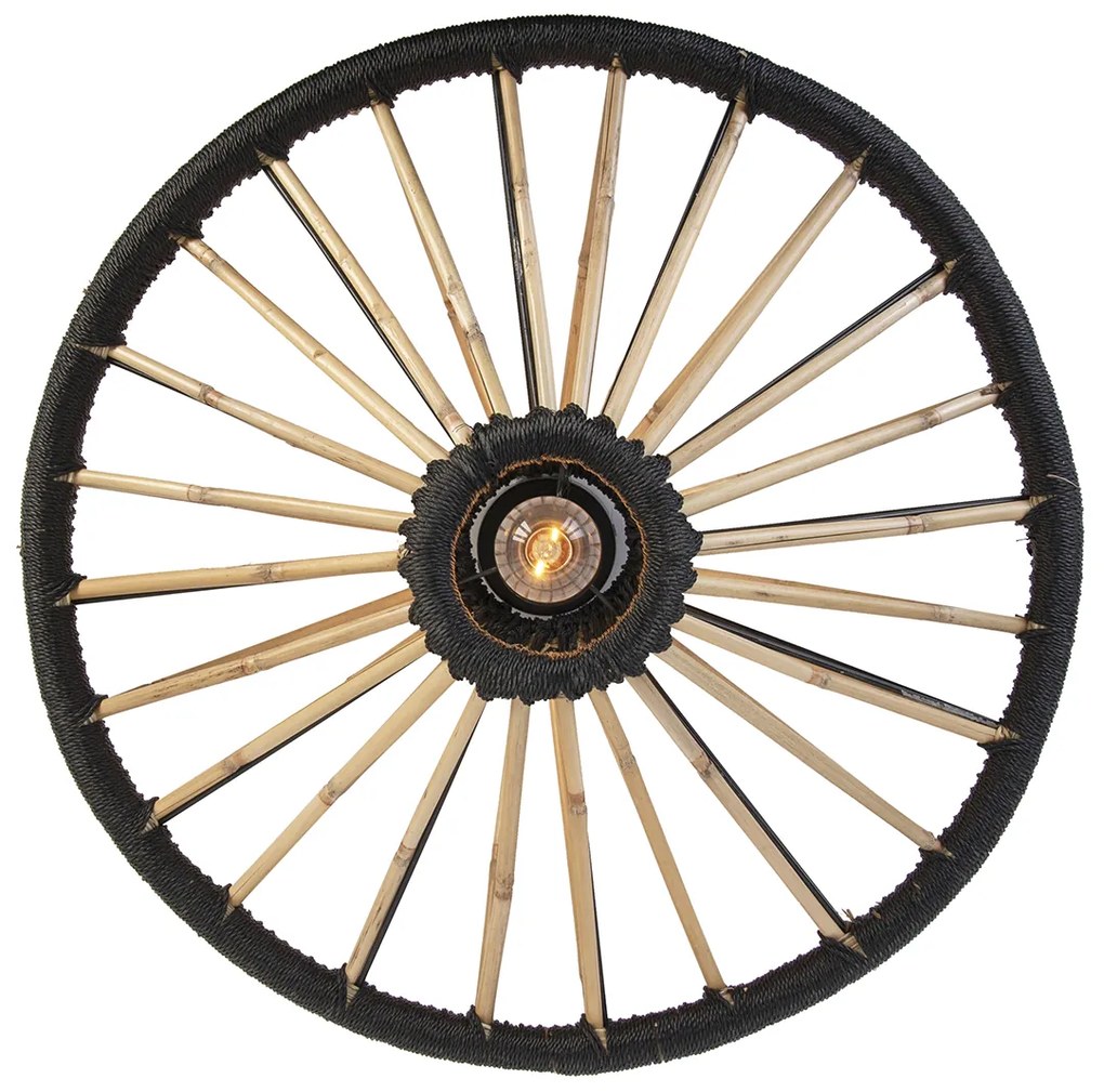 Plafoniera orientala din bambus cu negru 60 cm - Evalin