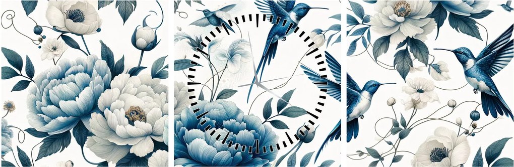 Tablou - Colibri cu flori (cu ceas) (90x30 cm)