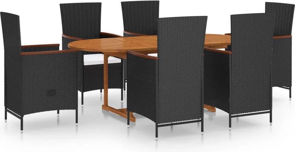 vidaXL Set mobilier de grădină, 7 piese, negru, poliratan
