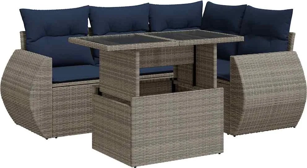 vidaXL Set canapea de grădină cu perne, 5 piese, poliratan/lemn acacia