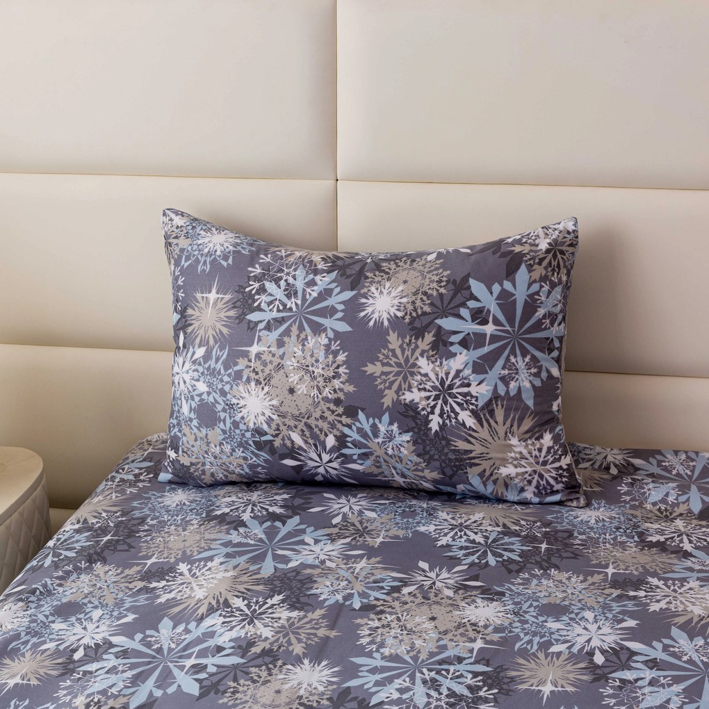 Set 2 bucati huse decorative pentru perna SNOWFLAKE 50x70cm, albastru-gri