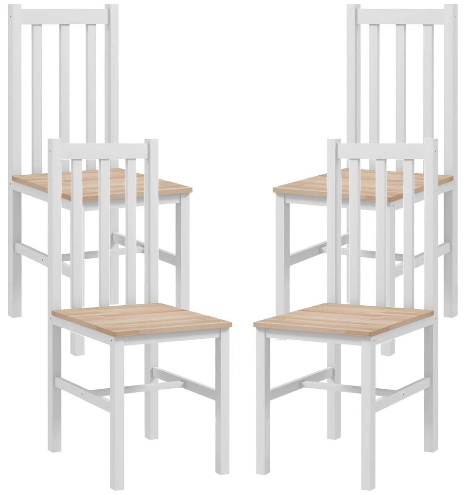 HOMCOM Set de 4 scaune de bucătărie, Scaune de masă Scaune de living, Lemn masiv, design modern, 38,5 cm x 47,5 cm x 99 cm, Natural | Aosom Romania