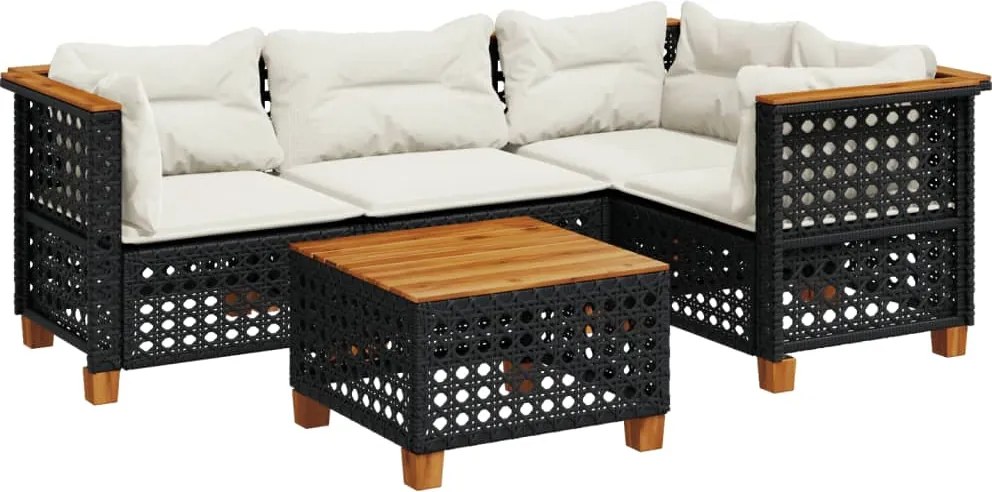 vidaXL Set mobilier de grădină cu perne, 5 piese, negru, poliratan