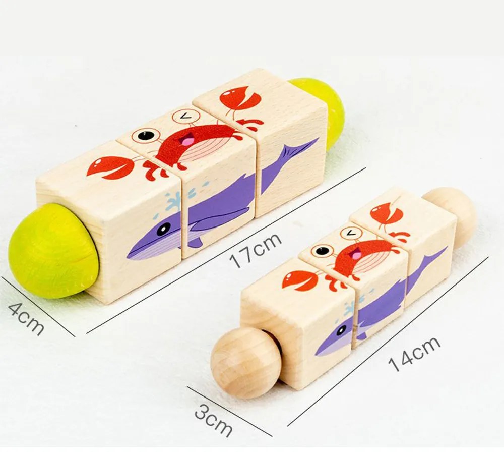 Mini puzzle cu cilindri cu animale, jucărie din lemn Montessori