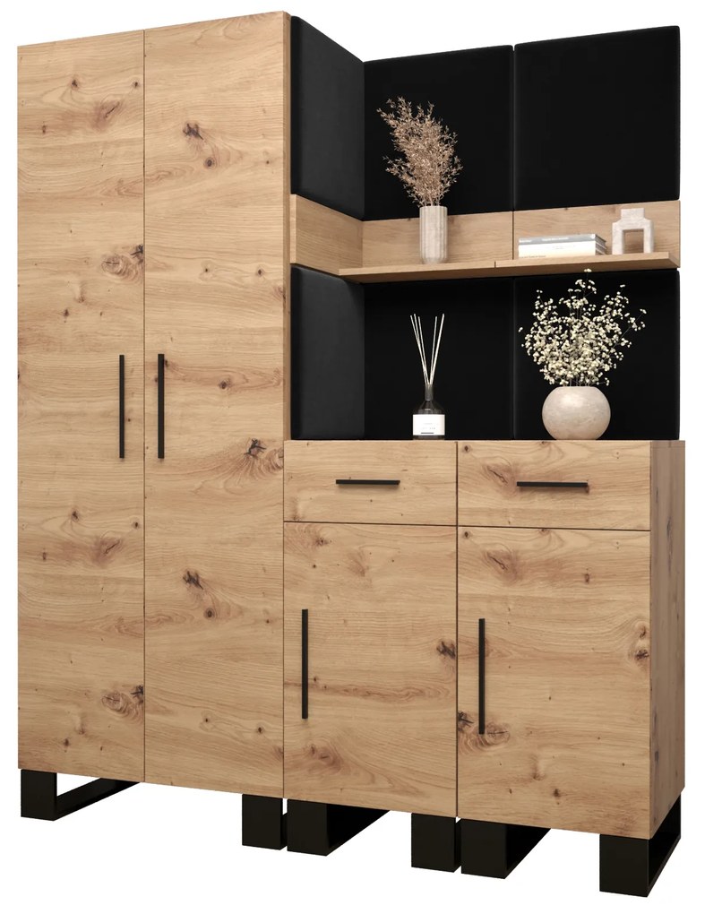 Set mobilier pentru hol Amanda 7 (Stejar artisan + Negru). 1085915
