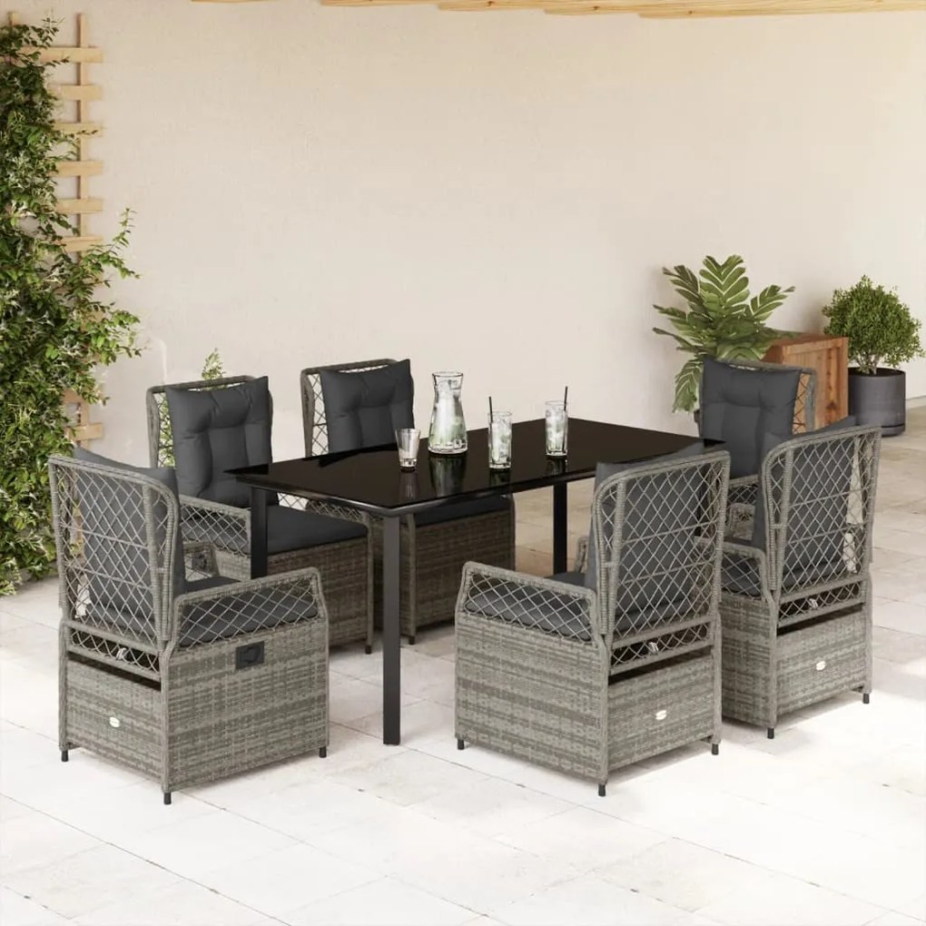 vidaXL Set mobilier de grădină cu perne, 7 piese, gri, poliratan