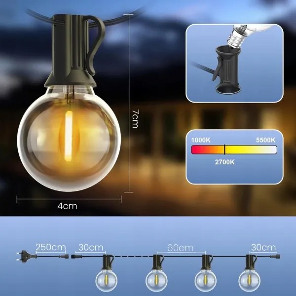 Ghirlandă LED dimerizabilă pentru exterior 25xE12/1W/24/230V, 17,5 m, IP65, neagră + telecomandă