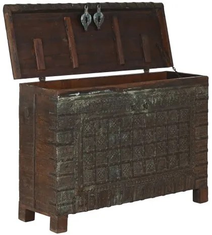 Cufar vintage, din lemn de tec, sculptat manual, Trunk