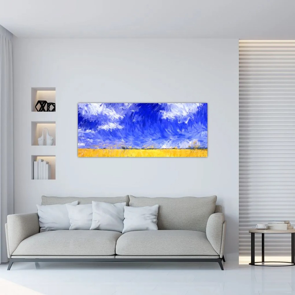 Tablou - Pictură în ulei, câmp auriu (120x50 cm)