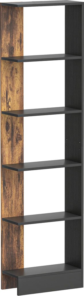 HOMCOM Raft Îngust cu 5 Etajere, Raft Economisitor de Spațiu Modern din Lemn, Bibliotecă pentru Baie, Living, Dormitor, Birou, 45x21x170 cm, Maro Rustic | Aosom Romania