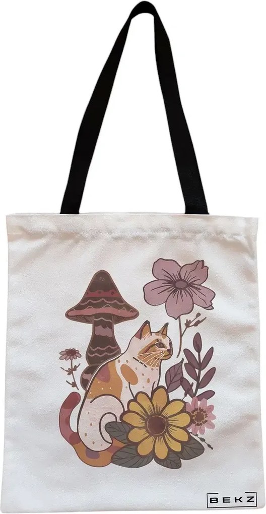 Sacosa de Panza pentru Cumparaturi, Geanta Tote, Colorful Mushrooms 8, Cu fermoar, 38x34.5 cm, Alba, BEKZ®