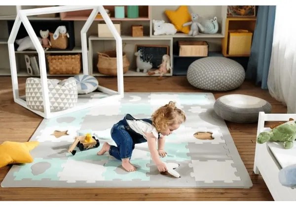 KINDERKRAFT select - Puzzle din spumă LUNO 30 piese gri/mint