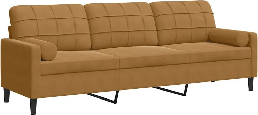 vidaXL Canapea cu 3 locuri cu pernuțe, maro, 210 cm, catifea