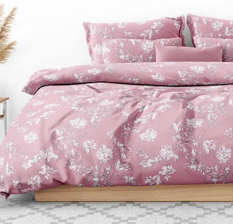 Goldea lenjerie de pat de lux din bumbac satinat - model 1004 crini pe roz 140 x 200 și 70 x 90 cm