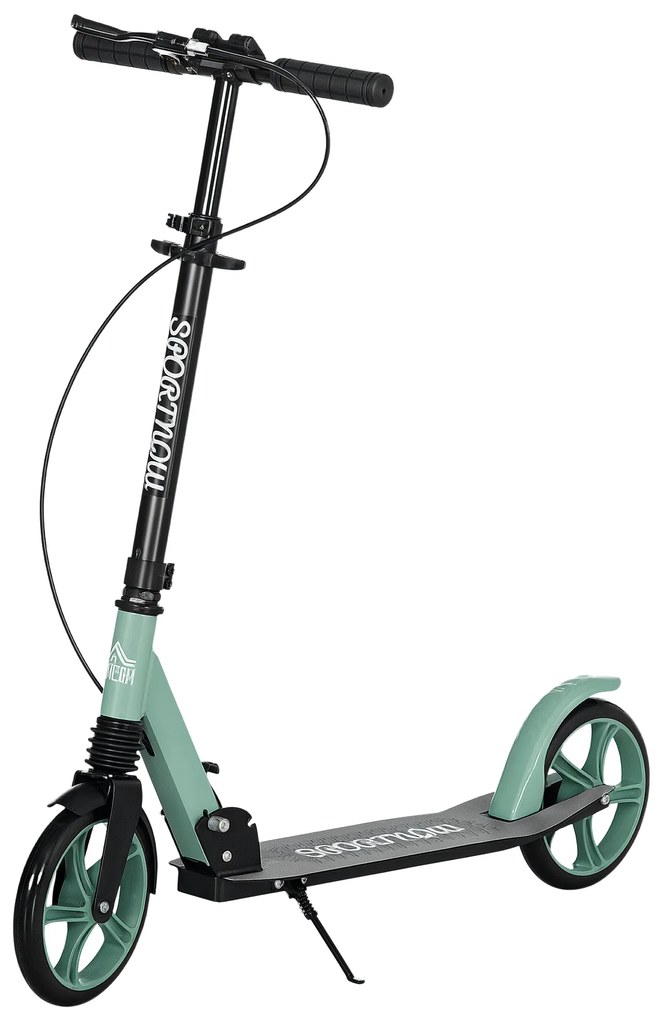 HOMCOM Scuter pliabil pentru adulți +14 ani cu ghidon reglabil, roți mari de 20 cm, amortizor și frână dublă din aluminiu - verde | Aosom Romania