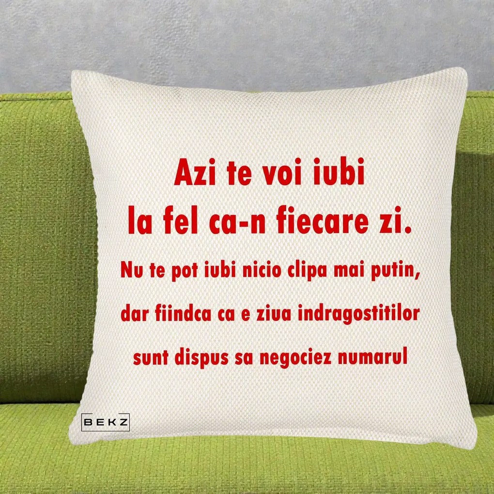 Cadou pentru Iubita - Perna Personalizata Azi Te Voi Iubi, 40x40 cm, Crem Reliefat, Husa Detasabila, Perna Inclusa, BEKZ®