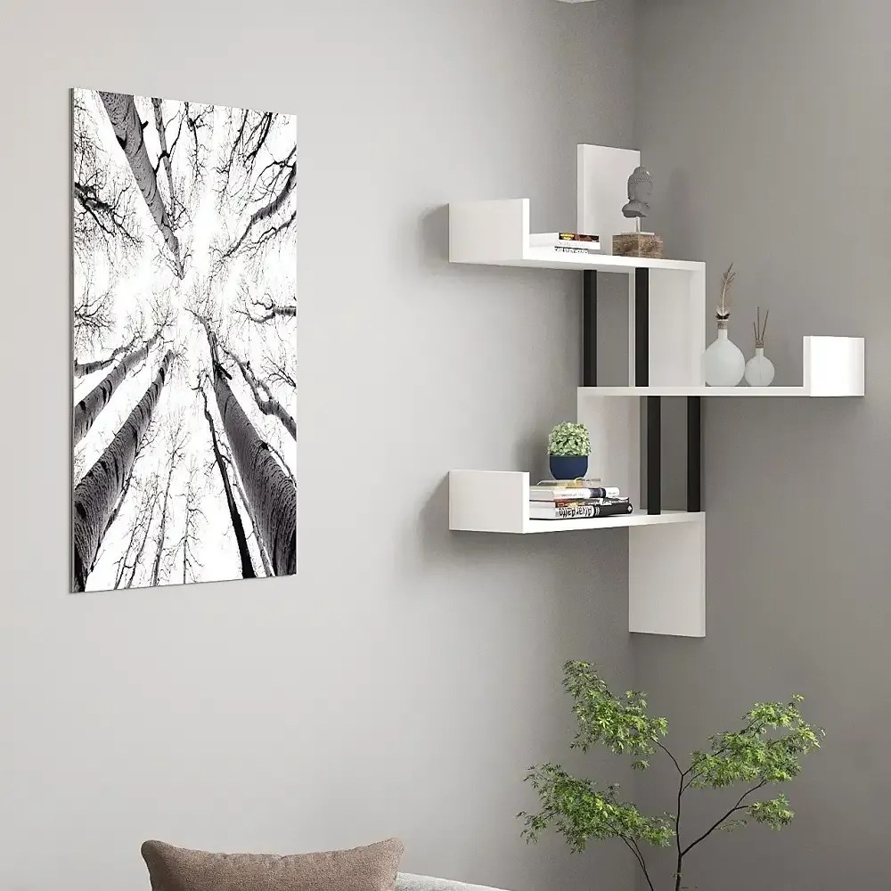 Raft de perete Aliza colti culoare alb 105 cm