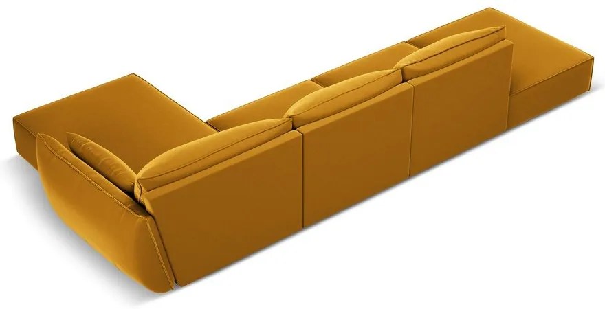 Colțar galben muștar cu tapițerie din catifea (cu colț pe partea dreaptă, cu șezlong) Vanda – Mazzini Sofas