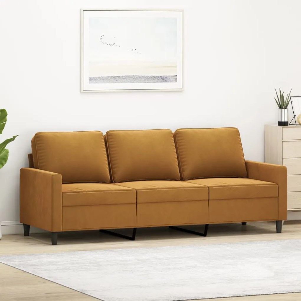 348762 vidaXL Canapea cu 3 locuri, Maro, 180 cm, catifea