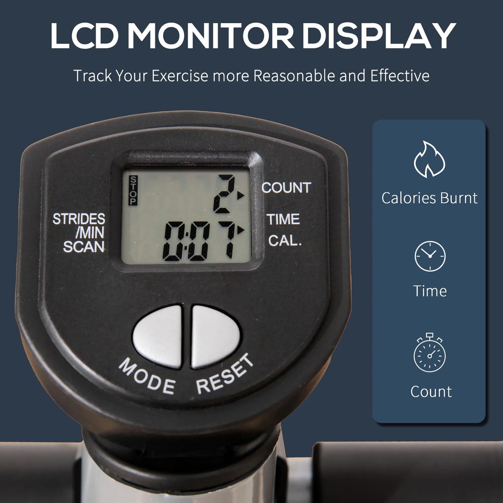 HOMCOM Stepper cu Monitor LCD, Mânere Reglabile și Benzi Elastice, Negru și Argintiu | Aosom Romania