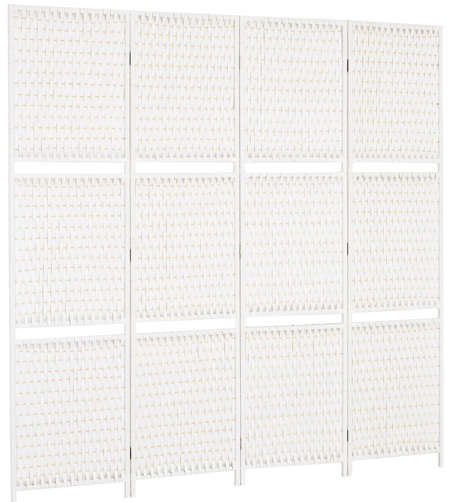 HOMCOM Separator de cameră 4 panouri 2 rafturi pliabile alb paie | Aosom Romania