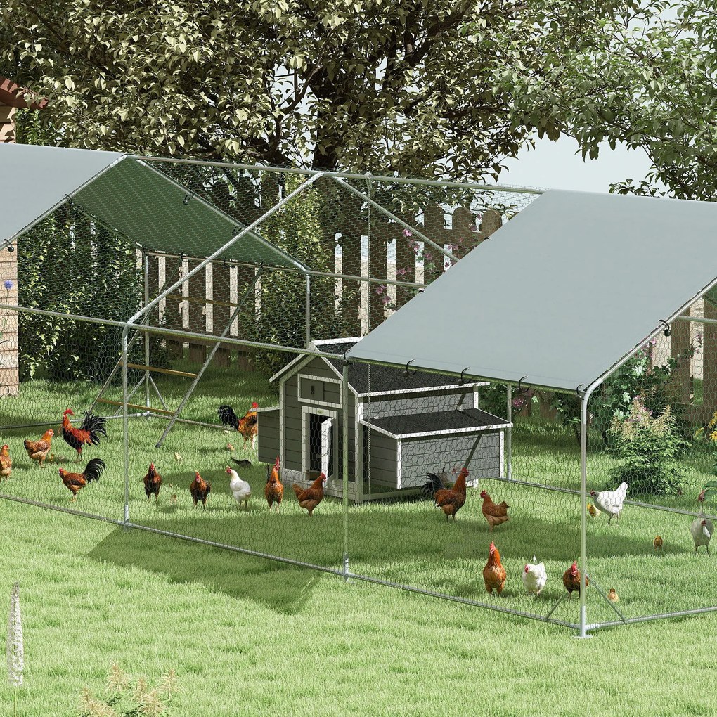 PawHut Coteț din Lemn pentru Exterior cu 2 Cuiburi de Ouă, Adăpost pentru Găini cu Tavă Detașabilă și Acoperiș din Asfalt, pentru 2-4 Găini, Gri | Aosom Romania