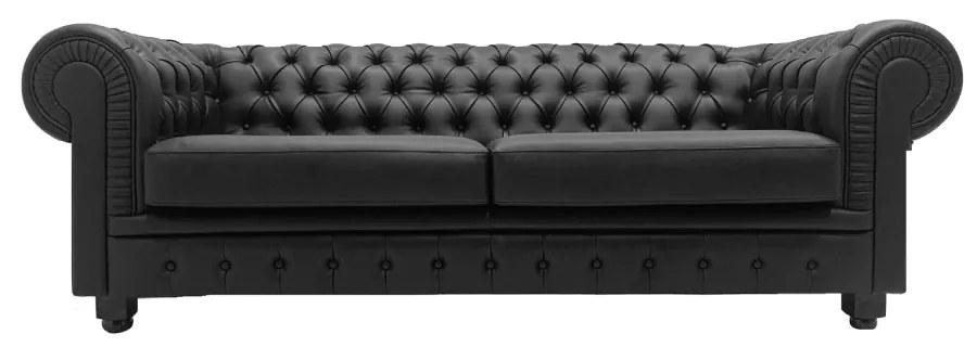 CANAPEA LUX CHESTERFIELD, 218X100X67 CM, PIELE ECOLOGICA, CULOARE NEGRU, SEZUT SPUMA, CADRU LEMN