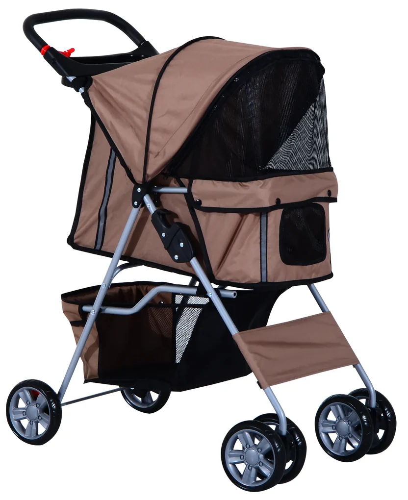 PawHut Cărucior pentru Câini de până la 10 kg, 75x45x97 cm, Maro | Aosom Romania