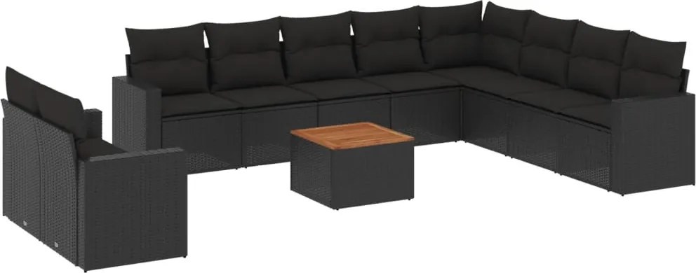 vidaXL Set canapele de grădină cu perne, 11 piese, negru, poliratan