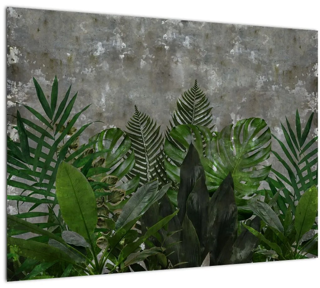 Tablou pe sticlă - Zid de beton cu plante (70x50 cm)