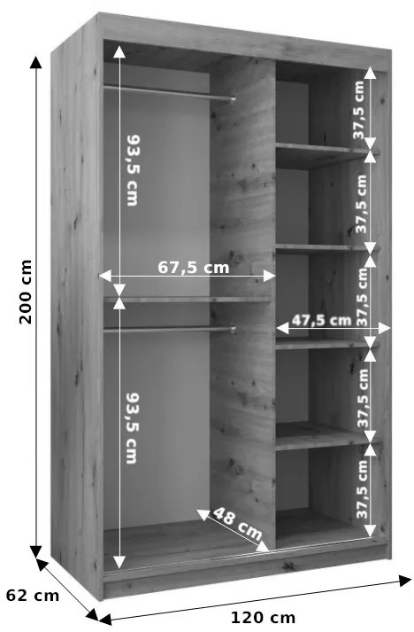 Dulap de haine 120 cm Eclipse (Stejar sonoma + Alb mat). 1063396