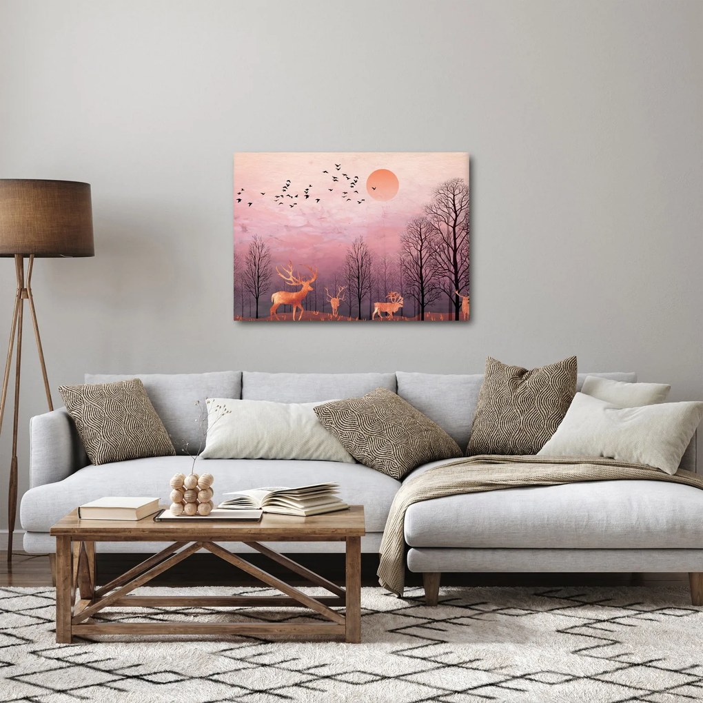 Tablou - Căprioare în strălucirea apusului de soare (70x50 cm)