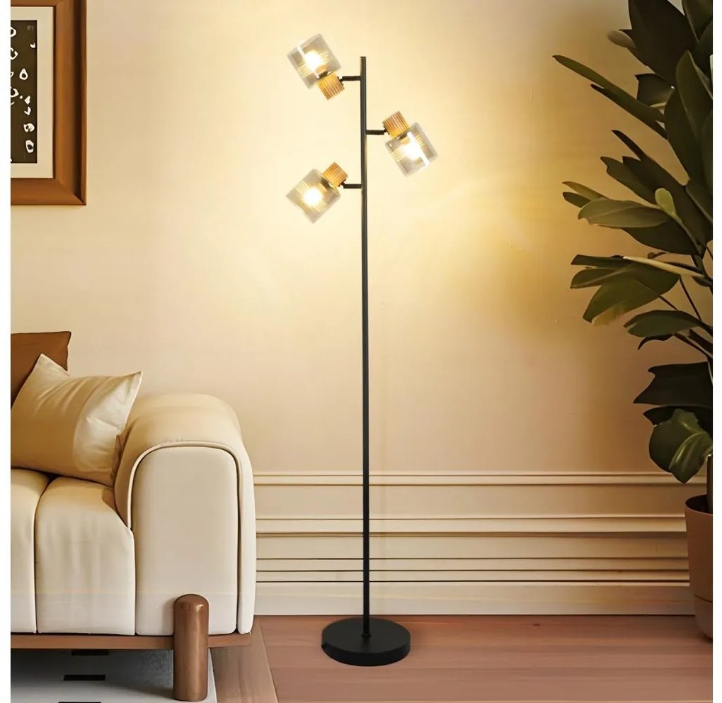 Brilagi - Lampadar HYGGE 3xE14/15W/230V lemn de cauciuc/fumuriu