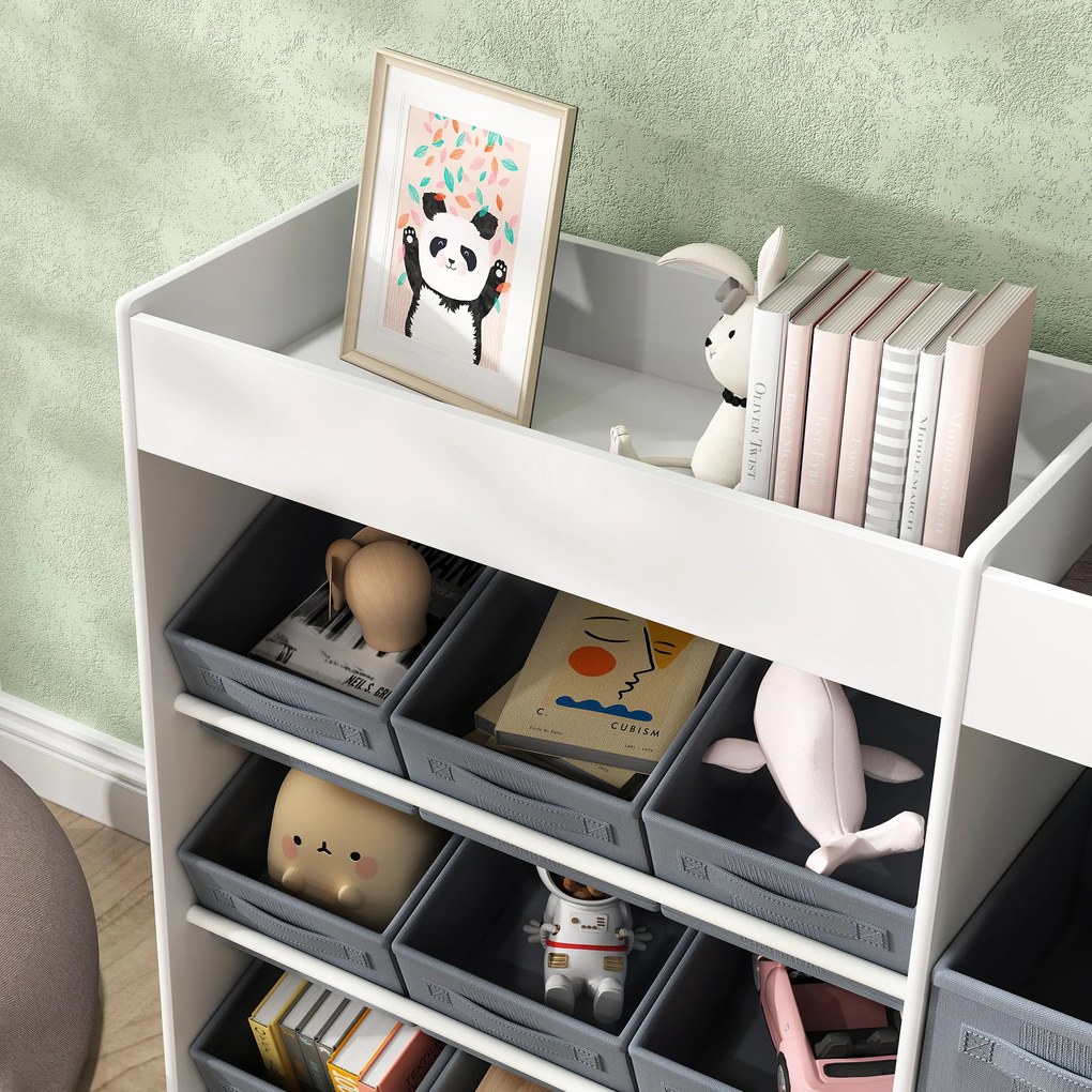 Mobilier AIYAPLAY pentru Jucării pentru Copii cu 11 Coșuri din Țesătură, Dulap și Rafturi, 105x30x80 cm, Alb | Aosom Romania