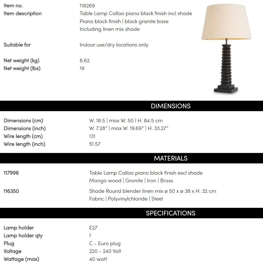 Veioza, Lampa de masa LUX Callao
