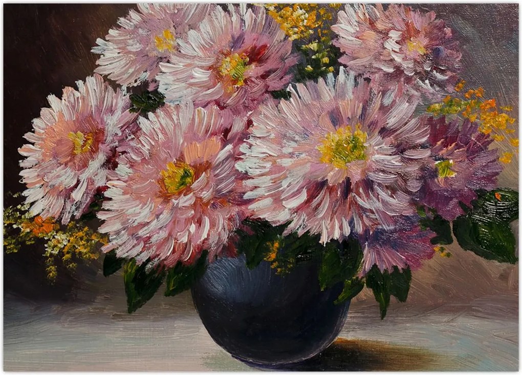 Tablou - Pictură în ulei, flori în vază (70x50 cm)