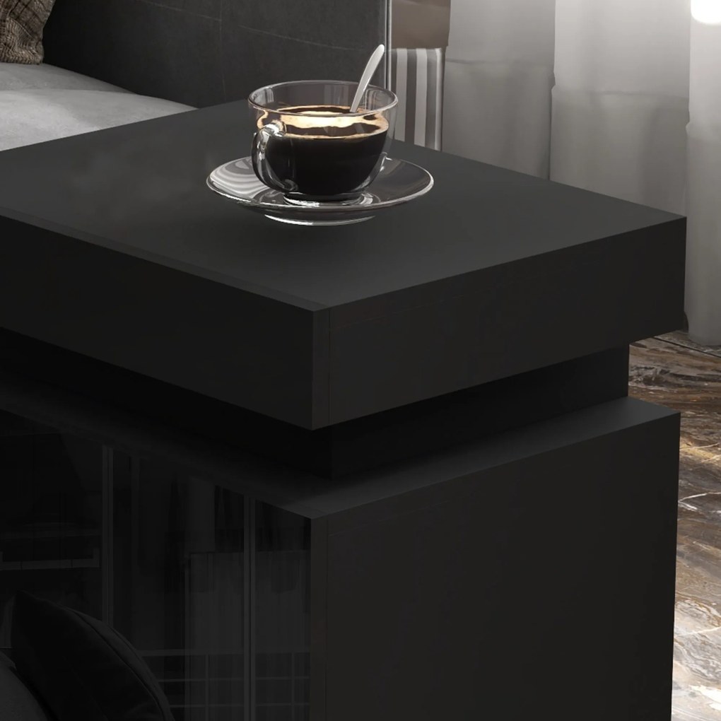 HOMCOM Masă de noapte neagră cu lumină LED, Front lucios cu 2 sertare, pentru Sufragerie, Dormitor | Aosom Romania