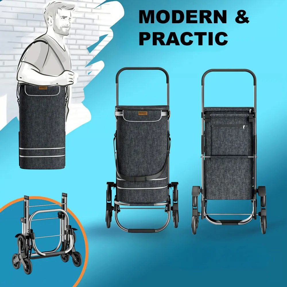 Geantă de cumpărături pe roți pentru scări COMFORT, 50L, negru Jurhan
