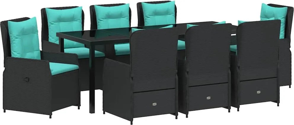 vidaXL Set de masă pentru grădină 9 pcs Negru Rattan poli