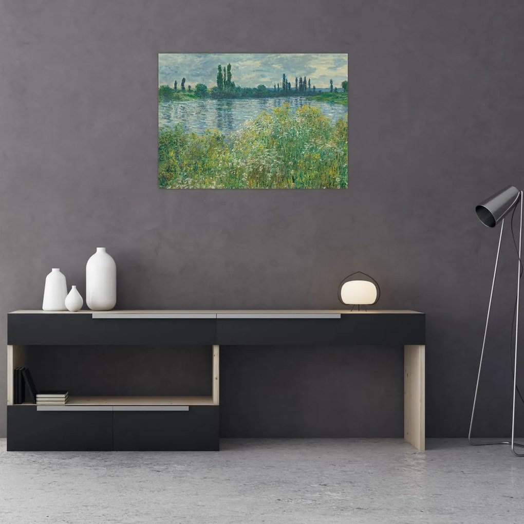 Tablou pe sticlă - Claude Monet, Banks of the Seine, reproducere (70x50 cm)