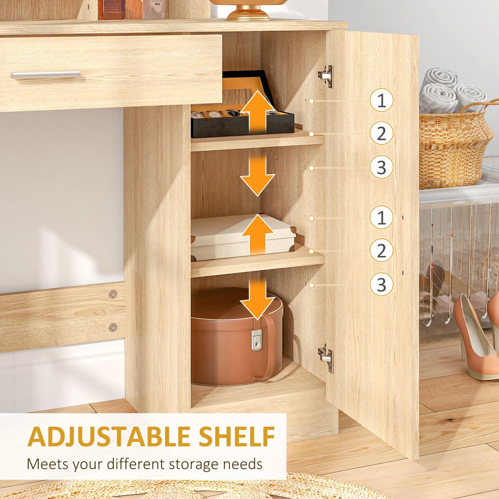 HOMCOM Masă de Machiaj cu Dulap, Sertar, Rafturi și Oglindă, lemn natural | Aosom Romania