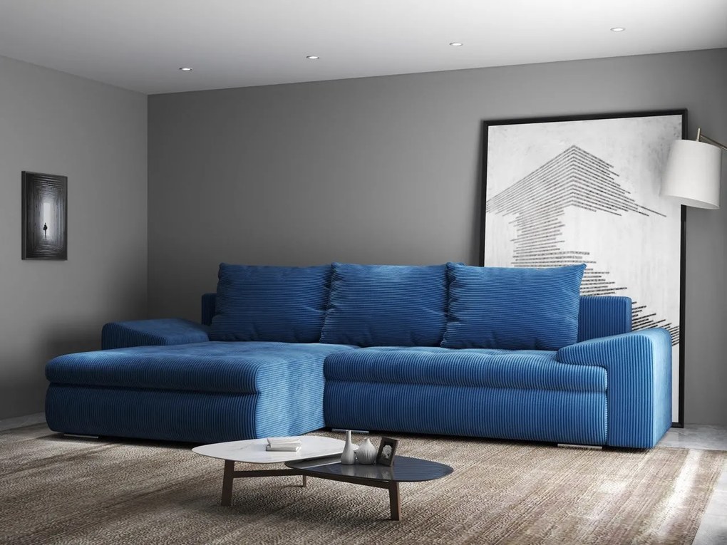 Colțar extensibil dumonde cu ladă de depozitare si sezut confortabil din spuma high-density, Leonardo Zoom Albastru 260x185 cm