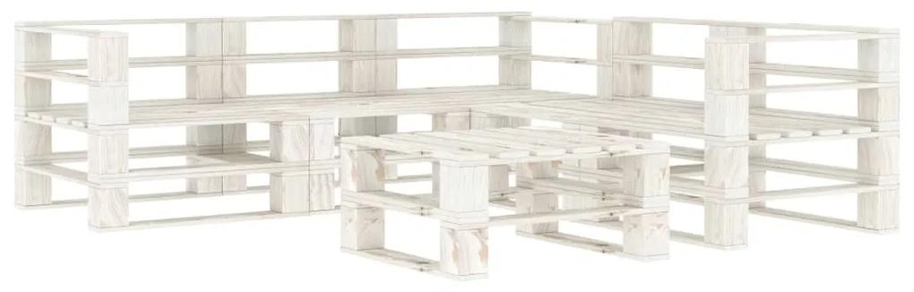 3052182 vidaXL Set mobilier de grădină din paleți, 6 piese, alb, lemn