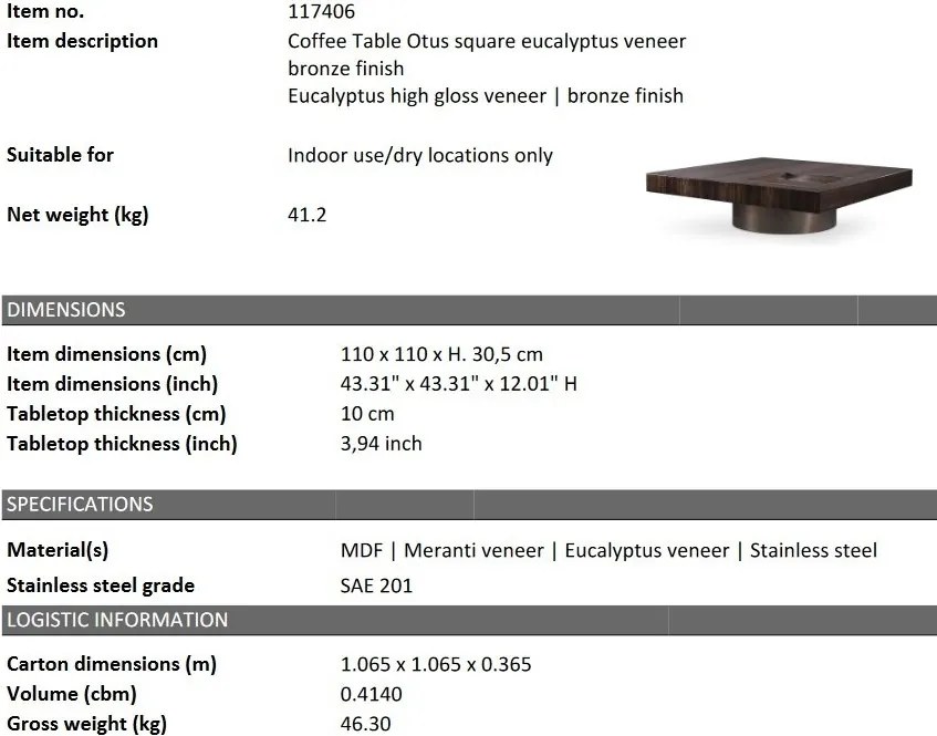 Masuta de cafea design LUX Otus square