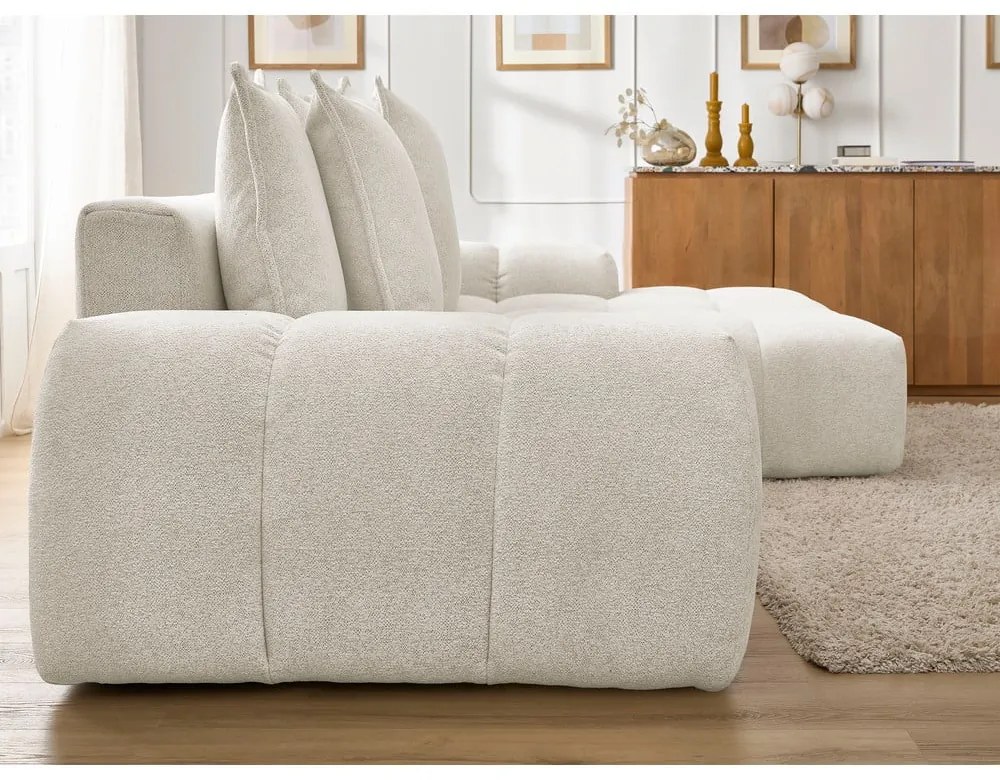 Colțar alb extensibil/cu spațiu de depozitare cu tapițerie din chenille (cu colț pe partea dreaptă/cu șezlong) Everest – Bobochic Paris